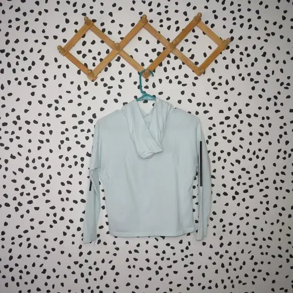 Adidas Light Blue Hooded Athletic Girls Long Sleeve Shirt - Picture 3 of 6